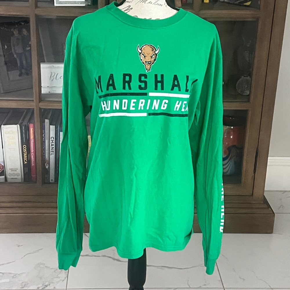 Marshall University Hanes Bright Green Long Sleeve Tee